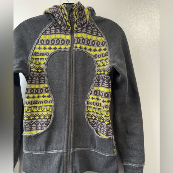 Lululemon Gray Patterned Zip-Up Hoodie Sz 2 - Picture 6 of 11